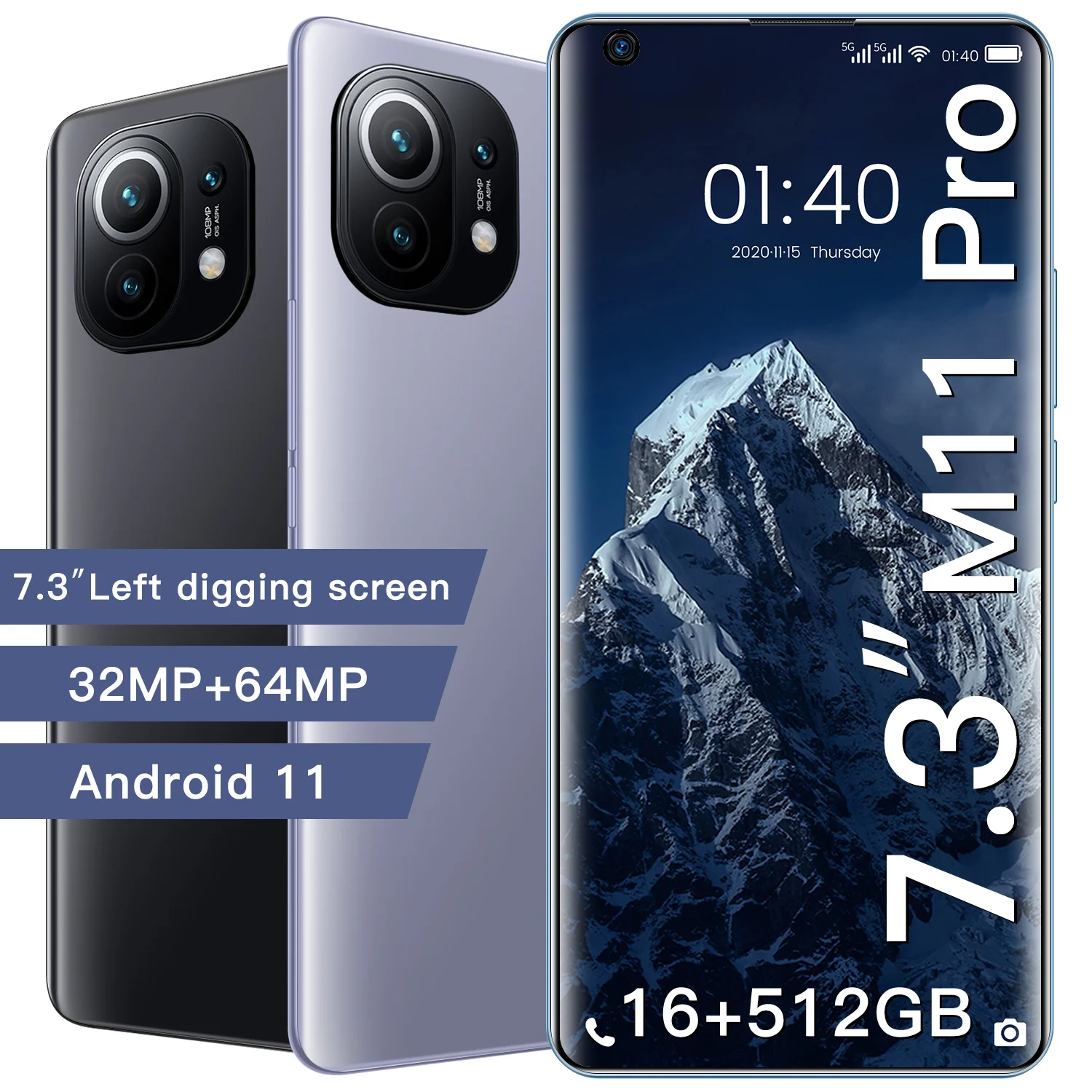 

Global Version M11 Pro 7.3Inch Smartphone 6800mAh 16+512G Full Screen Cellphone Support Face Fingerprint Dual Unlock Mobilephone
