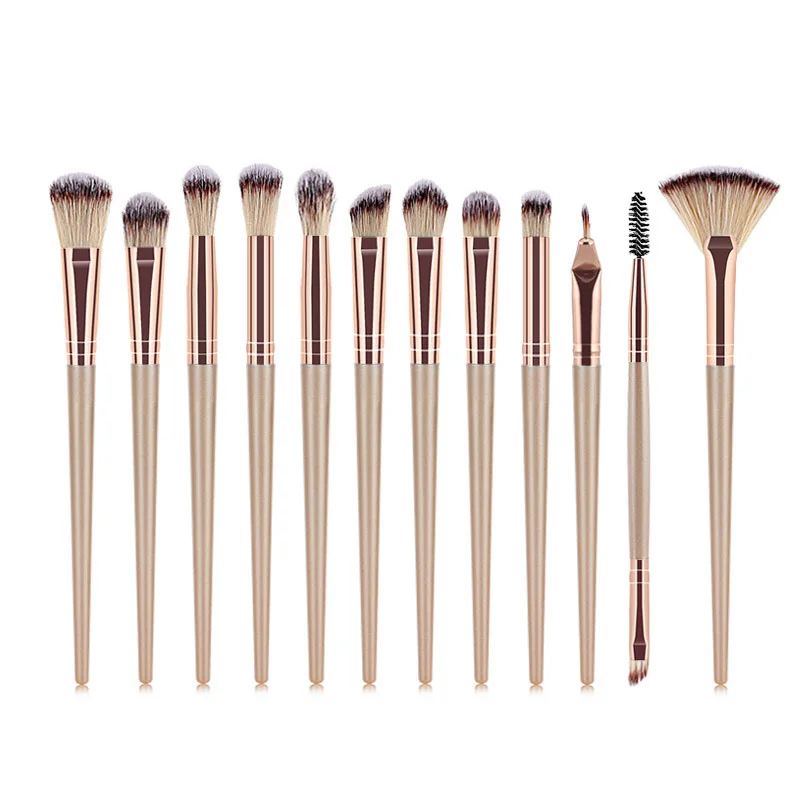 12 Pcs Beige Sinso Профессиональные кисти для макияжа Кабуки Набор Пудра основа кисточка для век косметический инструмент высокое качество макияж кисти - Handle Color: 12 Pcs Beige