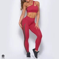 astmmetrical running sport suits women yoga sets shockproof one shoulder bra seamless leggings gym sportswear fitness sports set