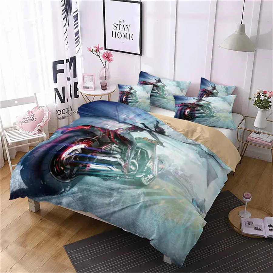 HELENGILI 3D Постельное белье с принтом &quotмотоцикл&quot постельное Bedcloth Наволочка на