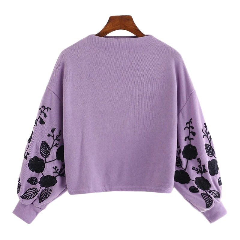 Dotfashion розовый женский пуловер с цветочной вышивкой на плече, повседневный осенний свитер с воротником-хомутом