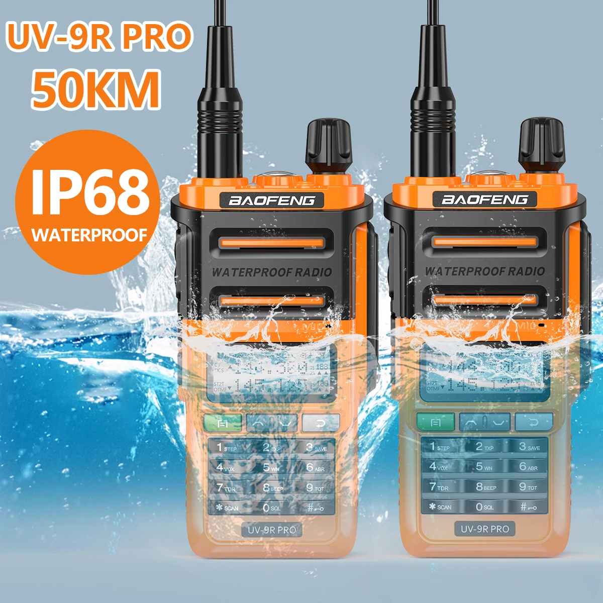 2 шт. портативная рация Baofeng UV-9R PRO IP68 водонепроницаемая Двухдиапазонная 136-174/400-520