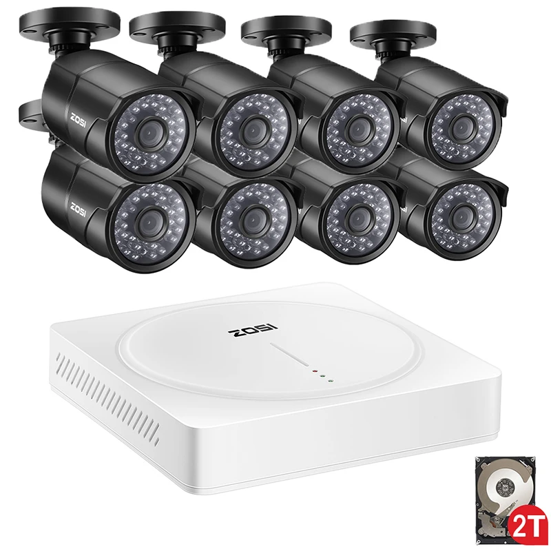 ZOSI 5MP CCTV камера видеонаблюдения системы безопасности 8 каналов видео ночного видения DVR комплект удаленного просмотра на телефоне с HDD - Цвет: Black Camera