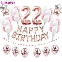 38pcs number 22 birthday balloons 22th happy birthday 22 years old party decorations rose gold pink silver man woman supplies