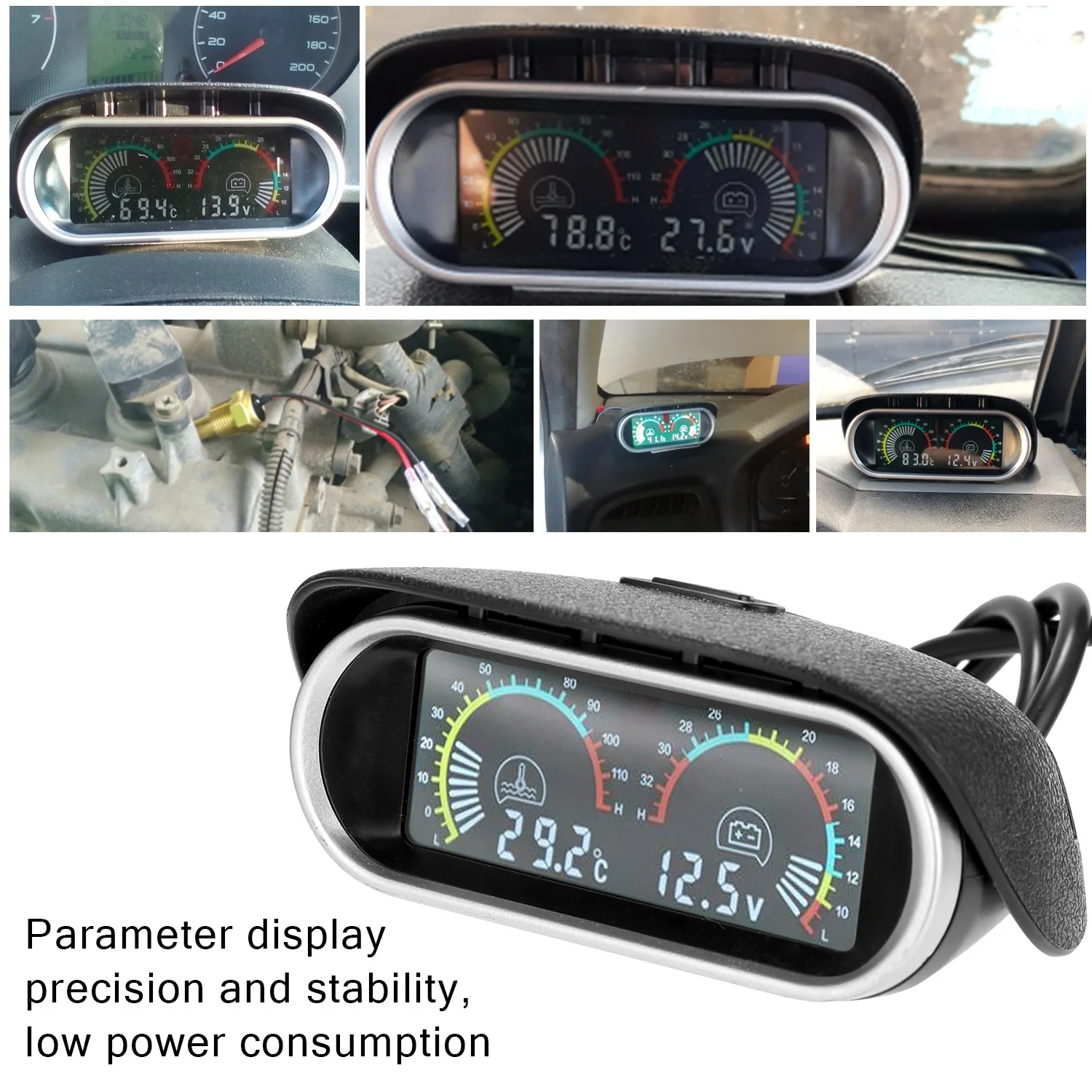 

2 In 1 LCD Car Digital Gauge Voltage/Water Temperature Meter Universal 9-36V With Digital Display