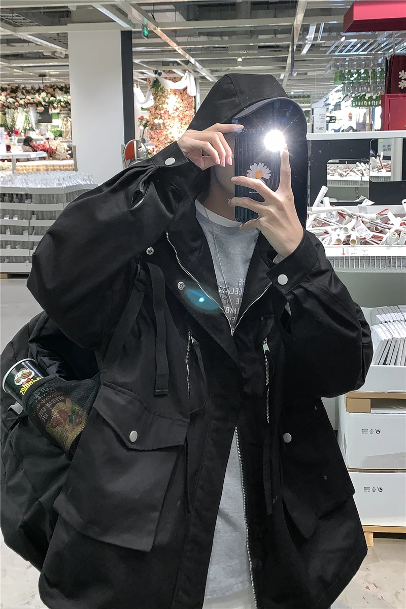 

2020 Spring And Autumn New Youth Popular Zipper Decorative Jacket Fashion Casual Solid Color Multi-pocket Top Black /Grey /Khaki