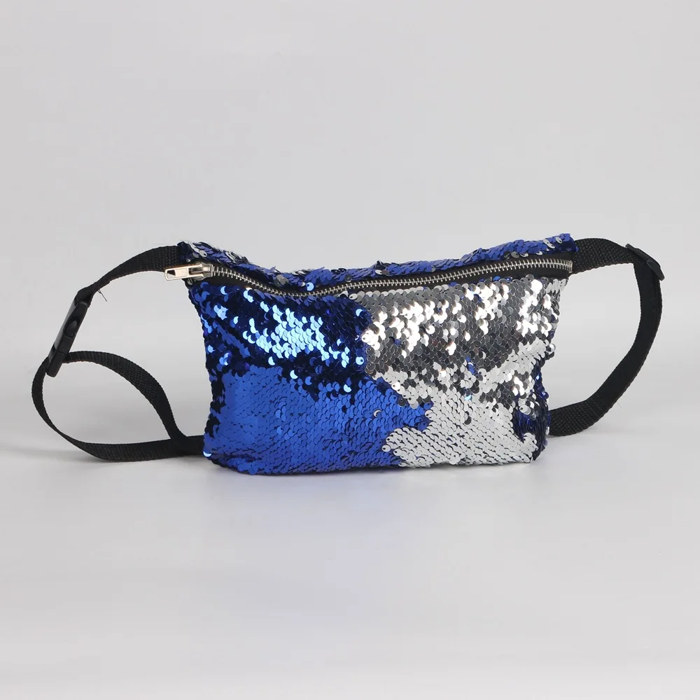 Blue Silver Прямая поставка, двойная цветная Двусторонняя поясная сумка с пайетками, Женская поясная сумка с блестками, поясная сумка с блестками - Цвет: Blue Silver