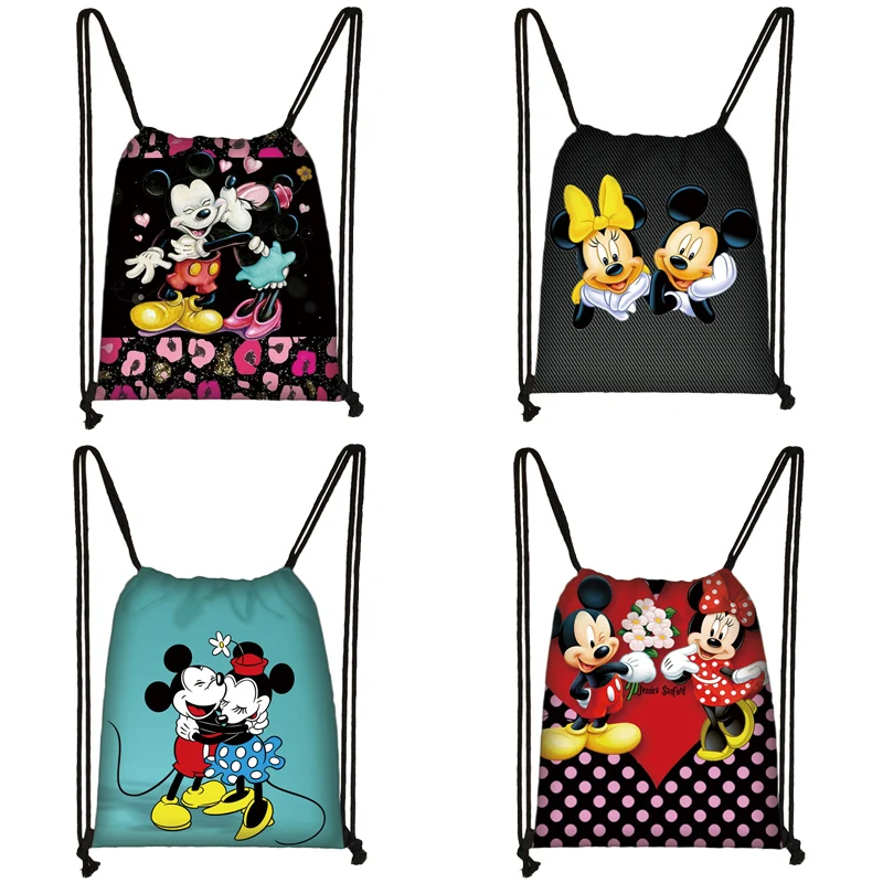

Mickey Minnie Print Drawstring Bag Women Travel Bag Teenager School Bag Brown Girl And Boy Backpack Fashion Female Storage Bag E