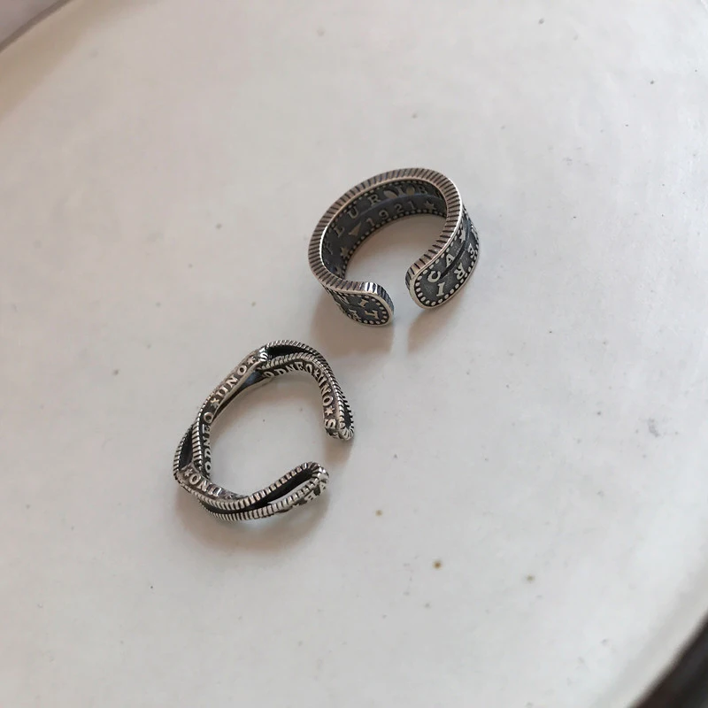 Витое 925 пробы Серебряное кольцо для женщин с буквенным начальным панк