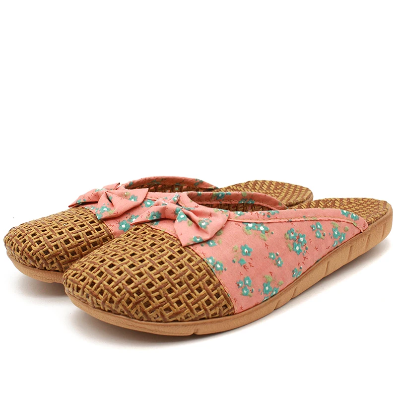 Сетчатые крутые тапочки для женщин домашние Нескользящие толстые льняные пола