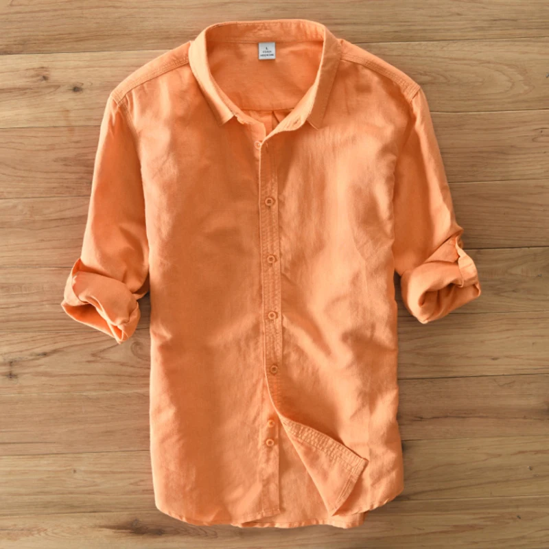 

Good Quality New Men's Long Sleeve Linen Shirts Casual Solid Color Cotton Lapel Clothes Fashion Male Slim Tops S-3XL