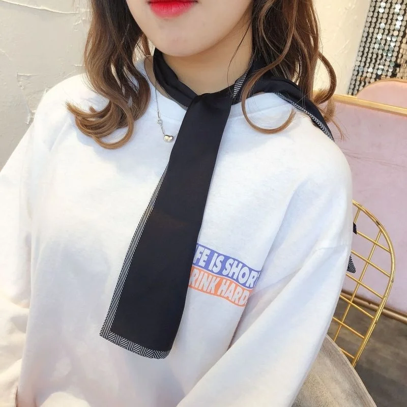 Шарф женский с бахромой и краями Шелковый маленький мягкий Многофункциональный