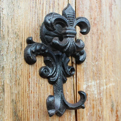 Античный Черный Дизайн Fleur De Lis чугунный настенный крючок с двумя вешалками европейские промышленные акценты домашний сад настенный Декор крюк - Цвет: antique