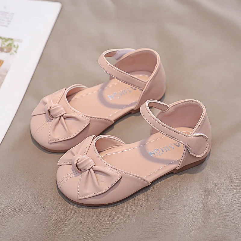 Zapatos de cuero para ni&ntilde;a, sandalias de medio estilo para ni&ntilde;o, zapatos de cuero de princesa con lazo para beb&eacute;, zapatos casuales de moda 2022-2