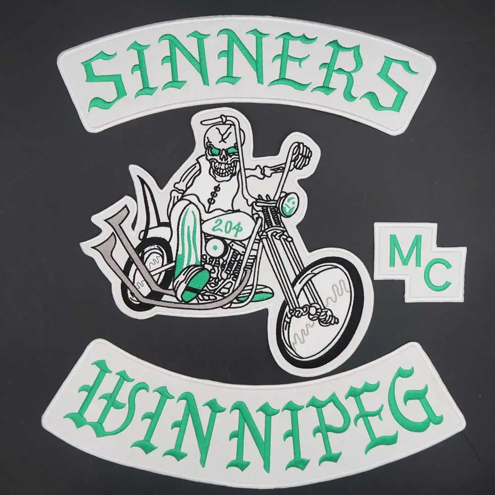 Большая вышивка Sinners Виннипег панк Байкерская нашивка значок наклейка для одежды