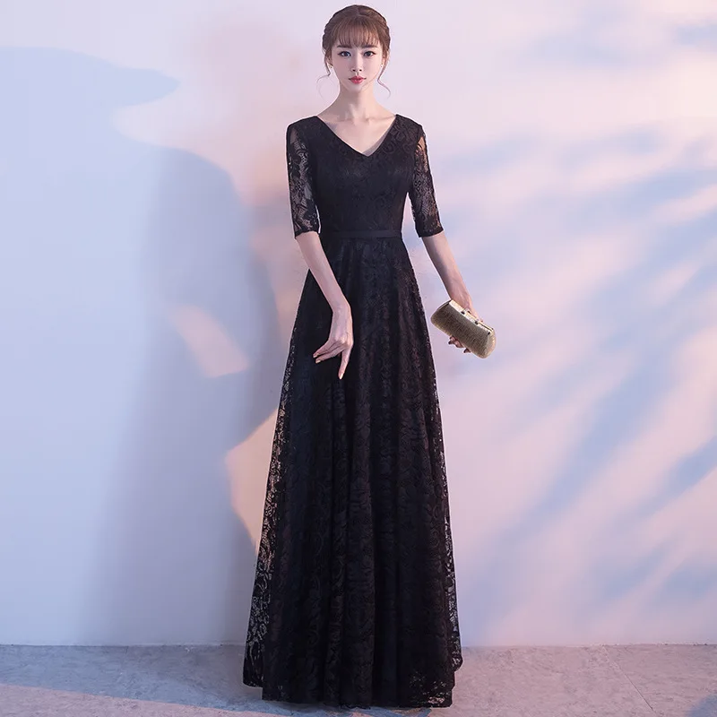 

Gryffon Evening Dress Elegant Black Formal Evening Dress V-neck A-line Half Sleeve Vintage Lace Party Evening Dresses Plus Size