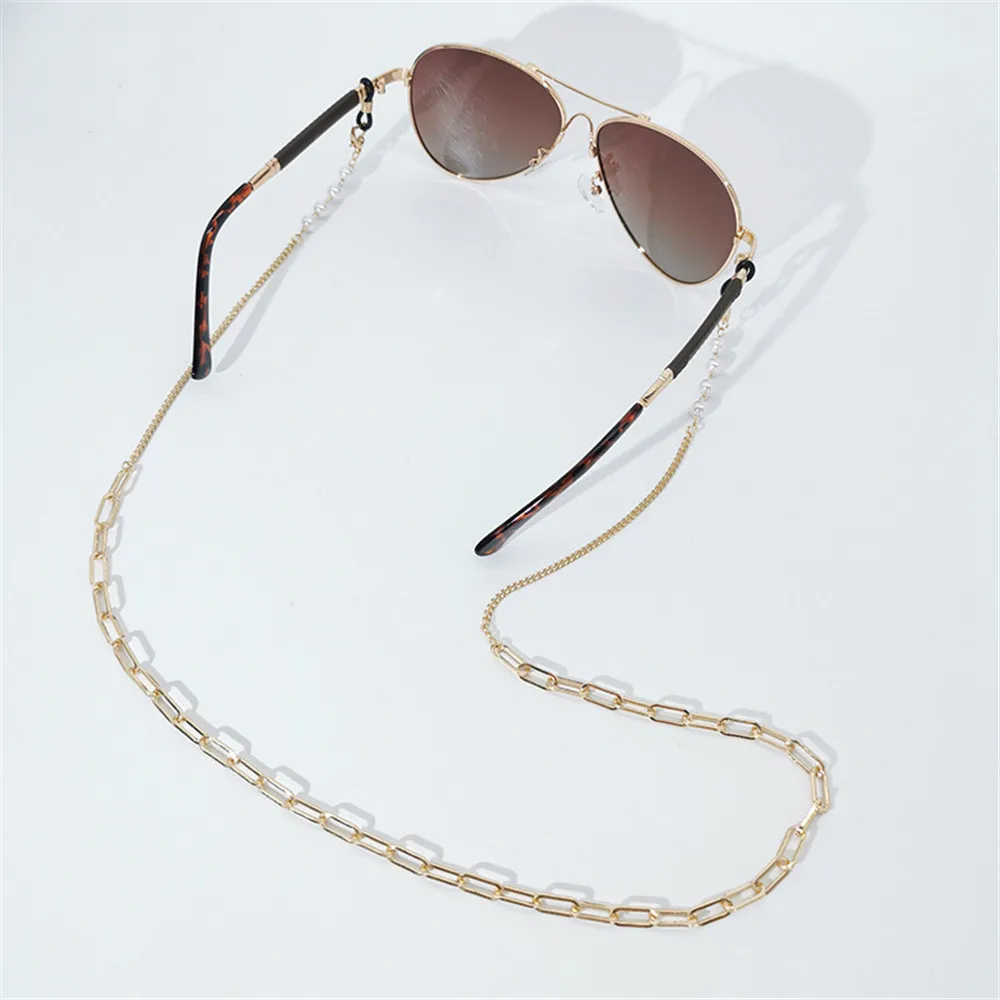 

Pearl Beads Rectangle Link Eyeglasses Chain Necklace Reading Glasses Antislip Sunglasses Strap Cord Holder Face Mask Neck Band
