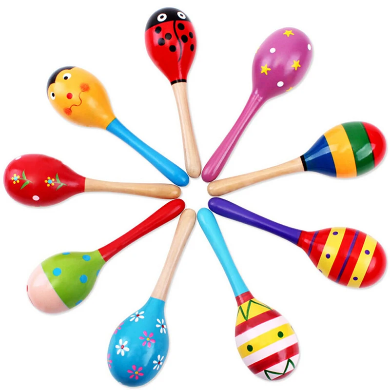 12cm Baby Kids Wooden Ball Toy Sand Hammer Rattle Musical Gift Infant Toy Percussion Children Instrument O5Q7