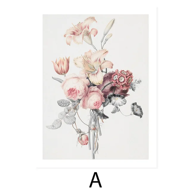 

Vintage Canvas Painting Poster And Print Wall Art Pink Grey Floral Beige Background Pictures For Living Room Home Decorations