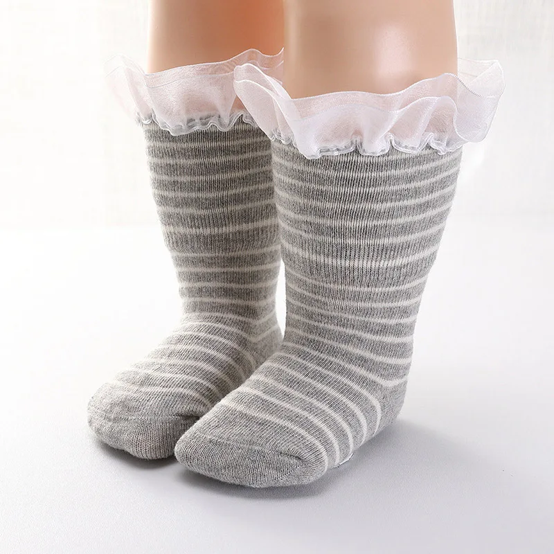 style 2 gray Милые детские носки для девочек и мальчиков, мягкие хлопковые носки до колена для малышей, Нескользящие длинные носки-тапочки для новорожденных, осенне-зимние носки для малышей - Цвет: style 2 gray