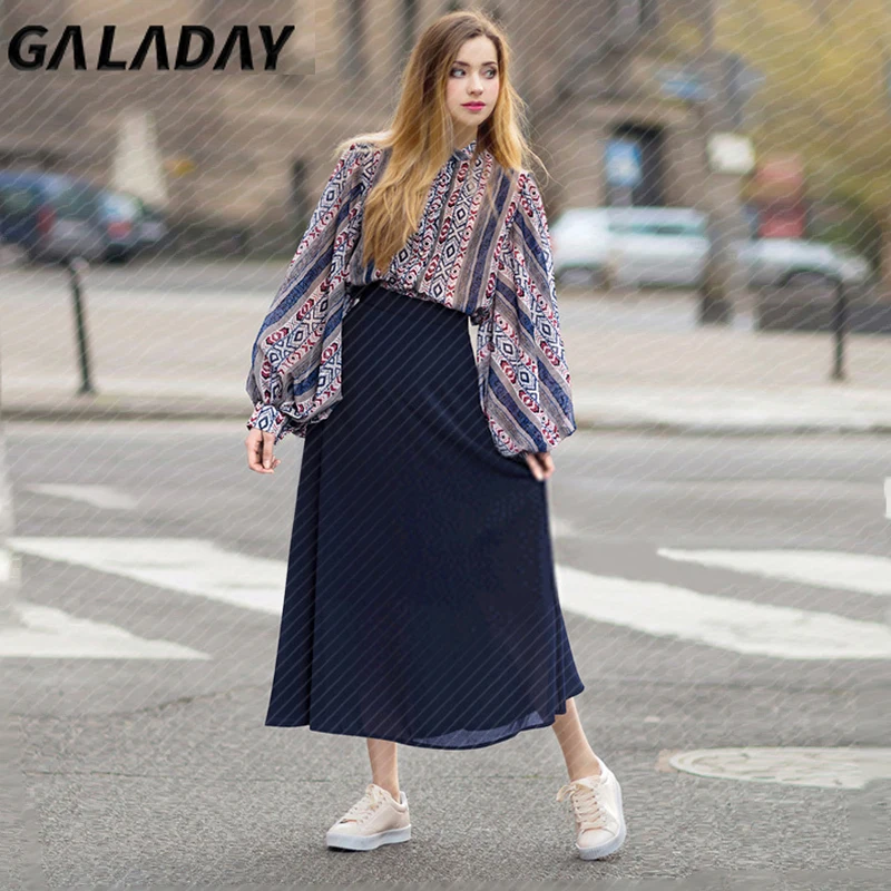

Galaday Long Skirts Women 2021 High-Waisted Skirt Korean Fashion Women's Solid Color Chiffon Skirt Casual A-Line Summer Skirt