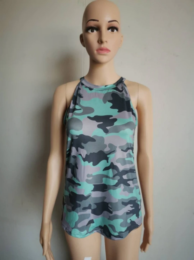 

2020 New Design Women O-neck Camouflage Sleeveless Tank Top Fashion Camouflage Halter Vest