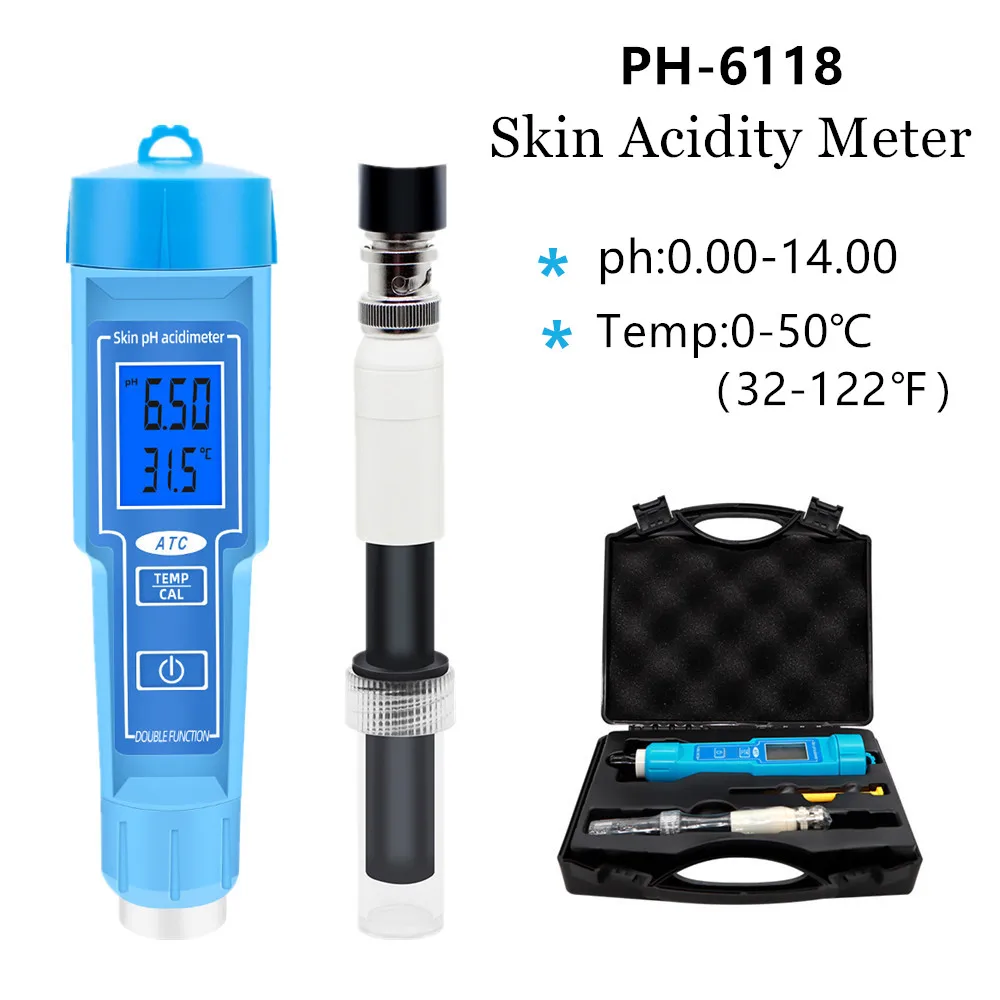 

PH-6118 New Acidity Meter Skin&Temp 2 in 1 Automatic Calibrate for Cosmetics Skin Water Lab Milk Swimming Pool 30%OFF