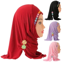 girls kids muslim inner hijab scarf fit 2 7 years old islamic arab scarfs shawls flower pattern headscarf turban caps headwrap