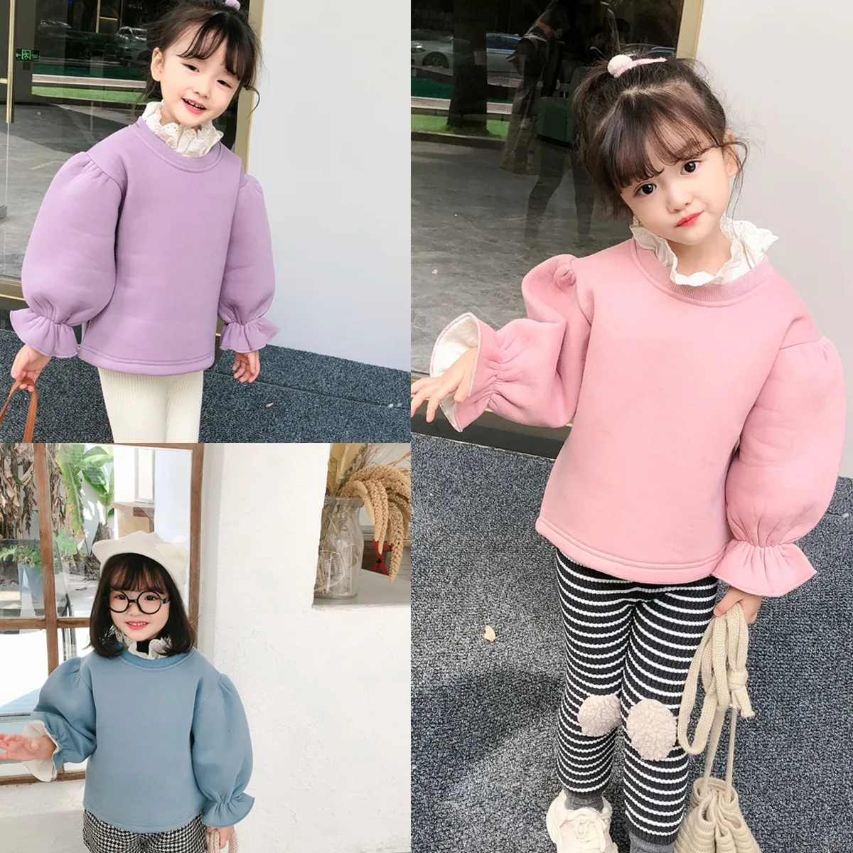 

2021 New Luxury Design Spring Winter Warm Girls Sweater Kids Toddler Teens Thicken Plus Velvet Lace Tops Long Sleeve Children