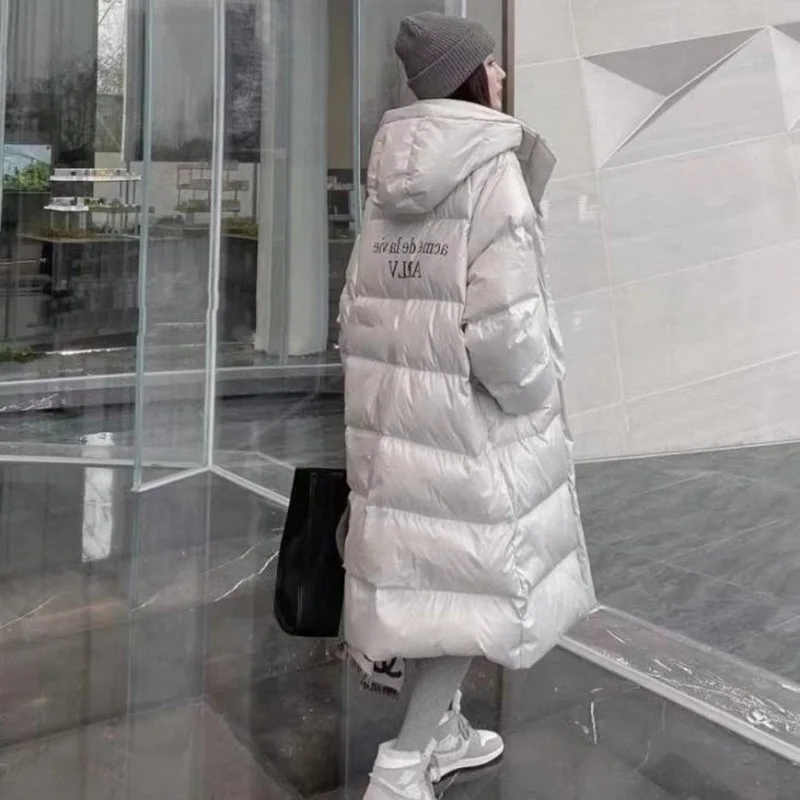 New Thick Down Jacket Women's Long Overcoat Parka 2021 Winter Loose Hooded White Duck Down Coat Female Warm Casual Jackets s1243