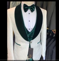 irovy pattern men suits green velvet lapel costume homme marriage slim fit tuxedo wedding groom terno masculino blazer 3 pieces