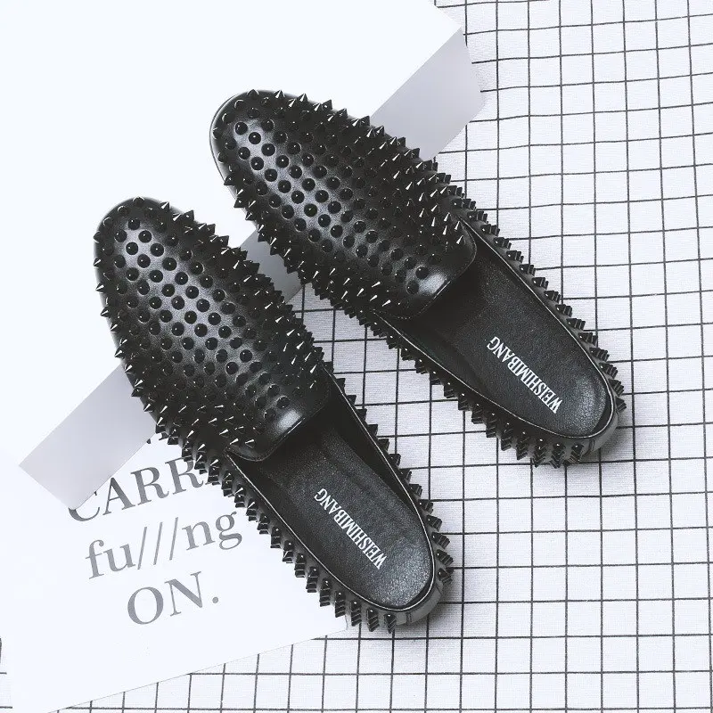 

ERRFC New Arrival Luxury Mens Black Loafer Shoes Slip On Rivets Charm British Flats Fashion Leisure Party Zapatos Size 38-44