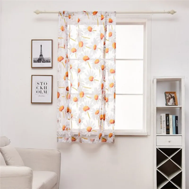 Imixlot Study Room Curtains Sunflower Short Curtain Beautiful Tulle Embroidery Modern Window Decor | Blinds Shades &amp Shutters