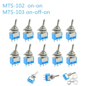 10 шт.лот синий Mini MTS-102 3-контактный SPDT ON-ON 6A 125VAC миниатюрный тумблер MTS-103 3-контактный ON-OFF-ON