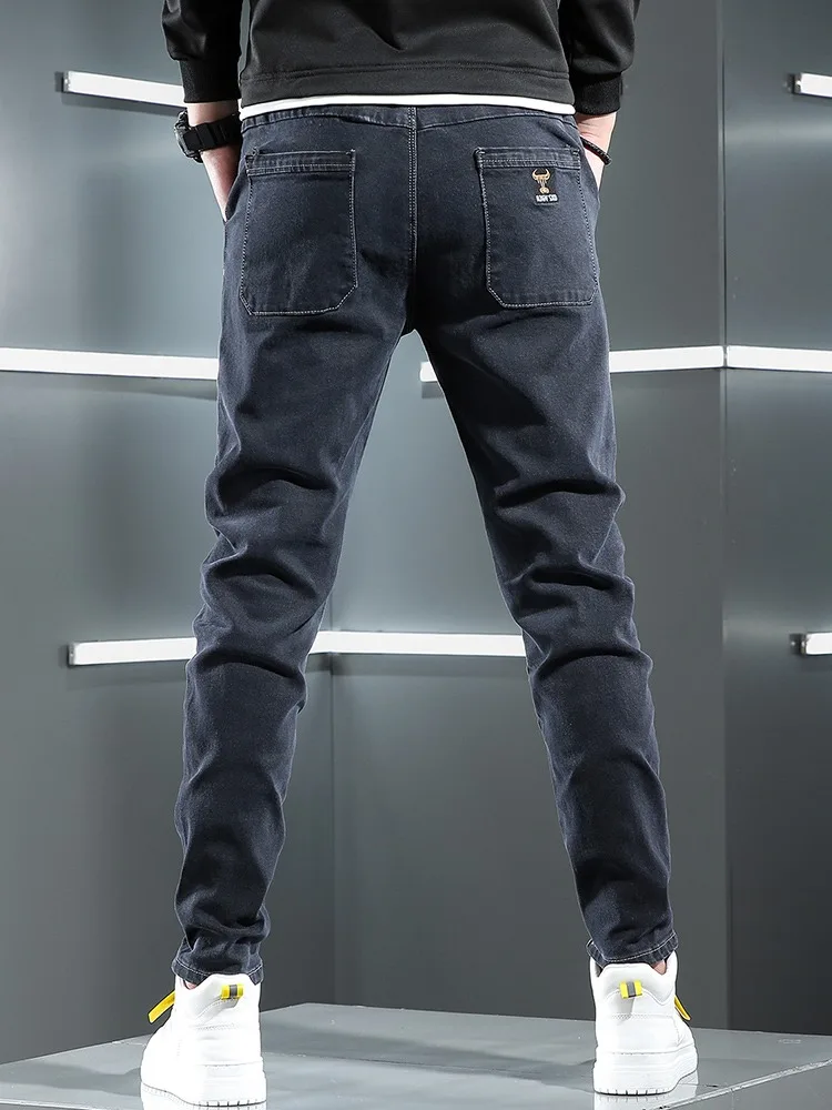 Spring Autumn Men Jeans Simple Casual Slim Fit Pants Streetwear Mens Elastic Waist Jean Trousers
