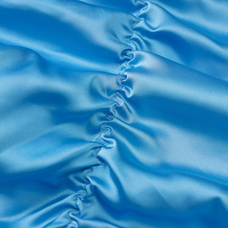 

Summer Satin Dress Ruched Mini Sleeveless Turtleneck Backless Buttons Blue Bodycon Robe Women Elegant Sexy Party Dresses