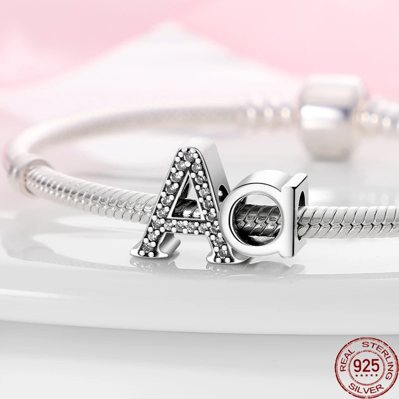

NEW 100% 925 Sterling Silver Letter Size A Charms Beads Fit Original Pandora Bracelet&Bangle Making Fashion DIY Jewelry Gift