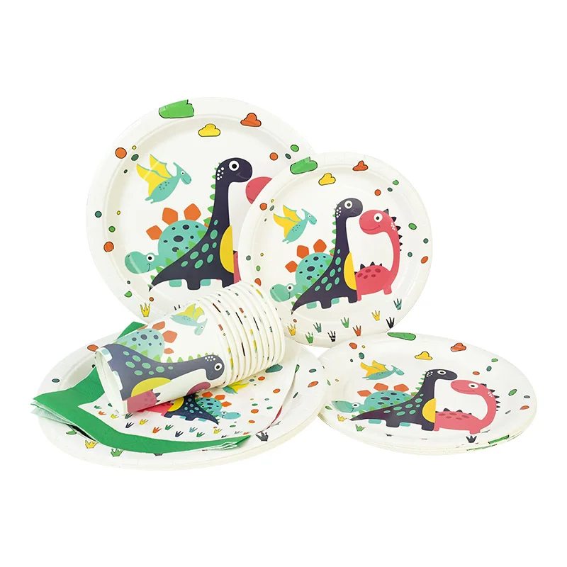 

Одноразовая посуда с динозавром, семейный тематический принт, рандомный день рождения, свадьба, Домашняя вечеринка, настольное украшение, к...