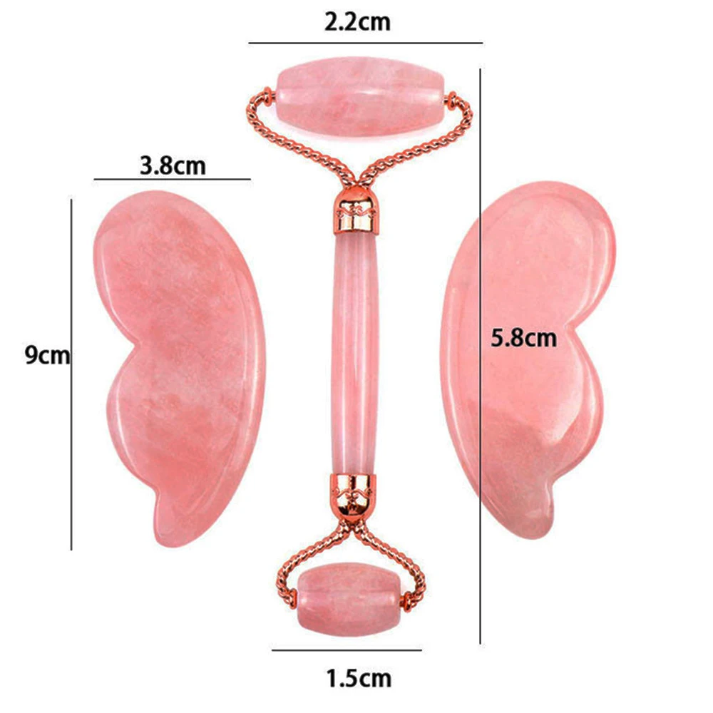 Нефритовый ролик для лица розовый КВАРЦЕВЫЙ и Gua Sha набор ухода за кожей под
