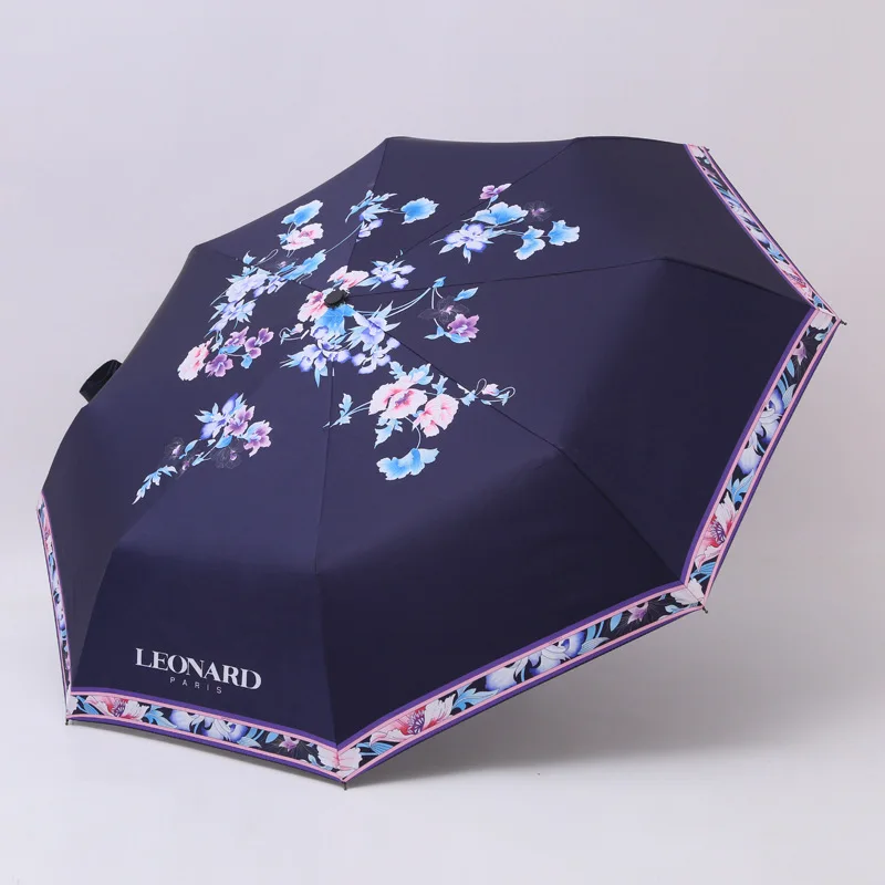Полностью автоматический зонт для женщин от солнца и дождя складывается в три