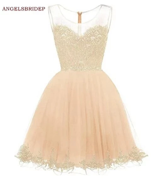 

ANGELSBRIDEP Sheer Neck Homecoming Dresses 2021 Vestidos De Festa Fashion God Appliques Tulle Graduation Party Gowns Plus Size
