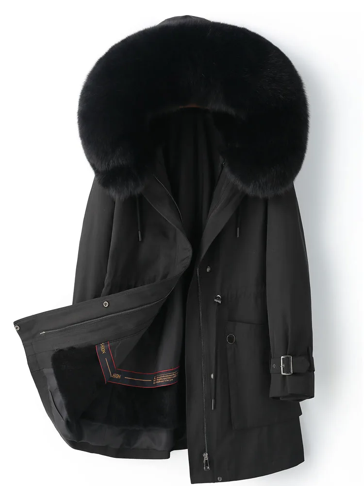 Rex Rabbit Fur Liner Fox Fur Collar Parka Women's Mid-Length Detachable Fur Coat