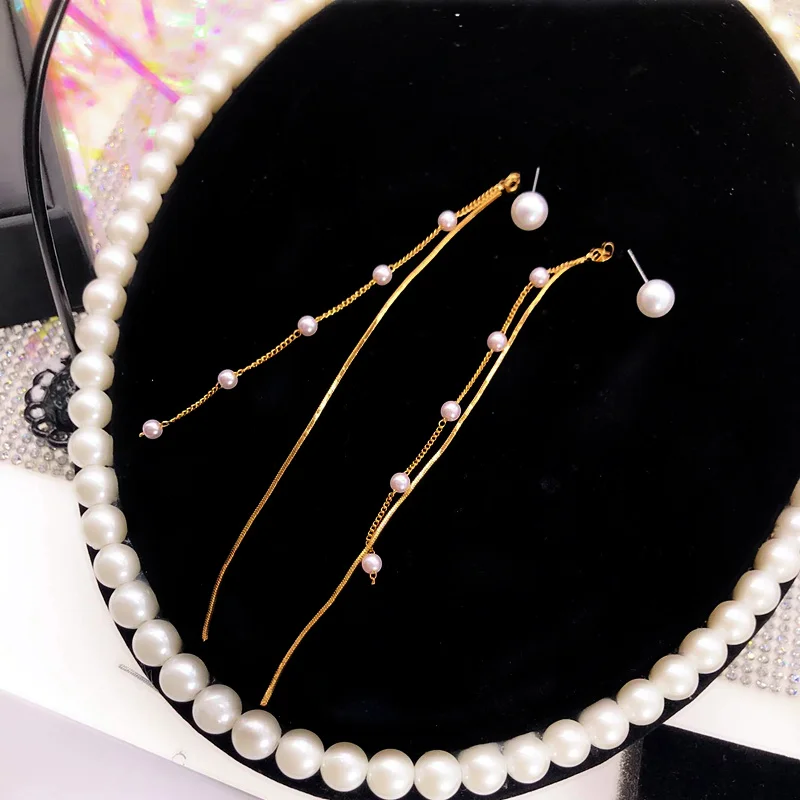 Women's Fashion Imitation Pearl Tassel Earrings, Long White Round Pearl Pendant Earrings for Wedding, Bridal Jewelry image 4