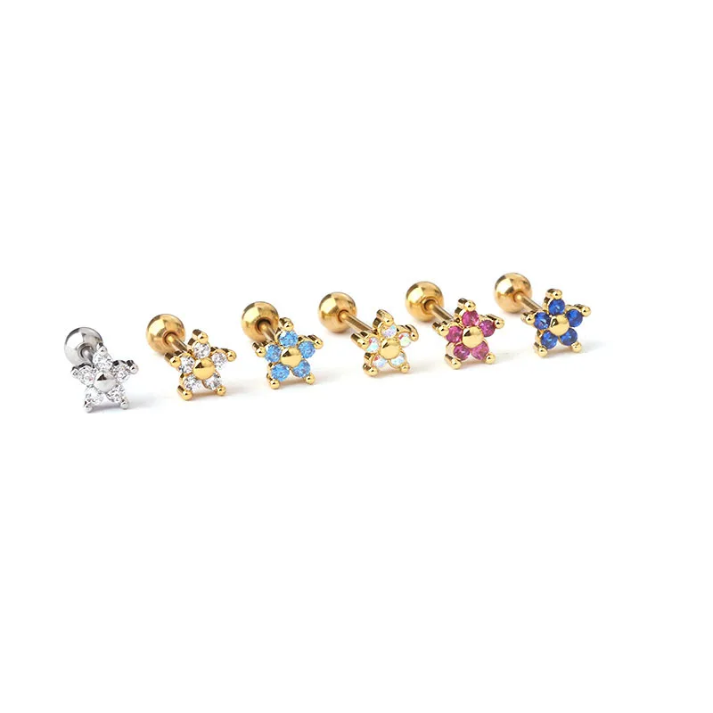 1Pcs 20G Stainless Steel Mini Flower Stud Earrings for Women Colorful CZ Helix Cartilage Earring Ear Bone Nail Piercing Jewelry images - 6