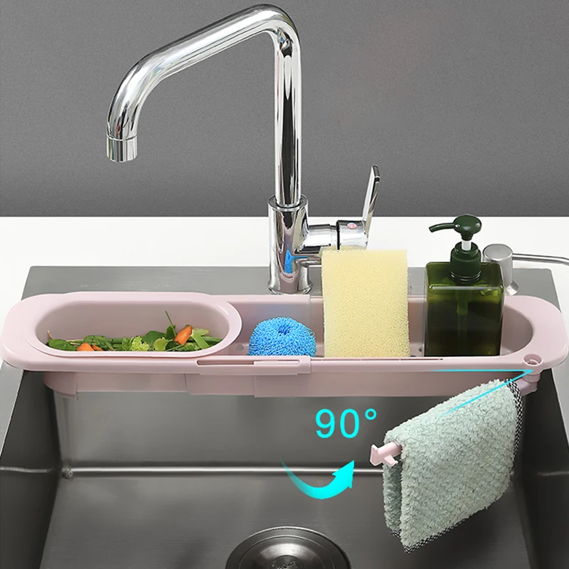 

New Telescopic Sink Rack Soap Sponge Rack Kitchen Sink Organizer Adjustable Sink Drain Rack Storage Basket Kitchen Accessories