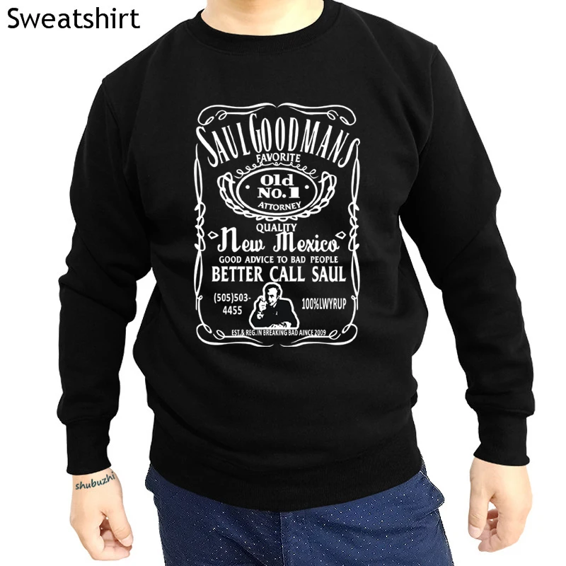 

Men shubuzhi New long Sleeve Better Call Saul Whiskey Tribute hoody Saul Goodman Jimmy McGill BB Cotton sweatshirt sbz1051