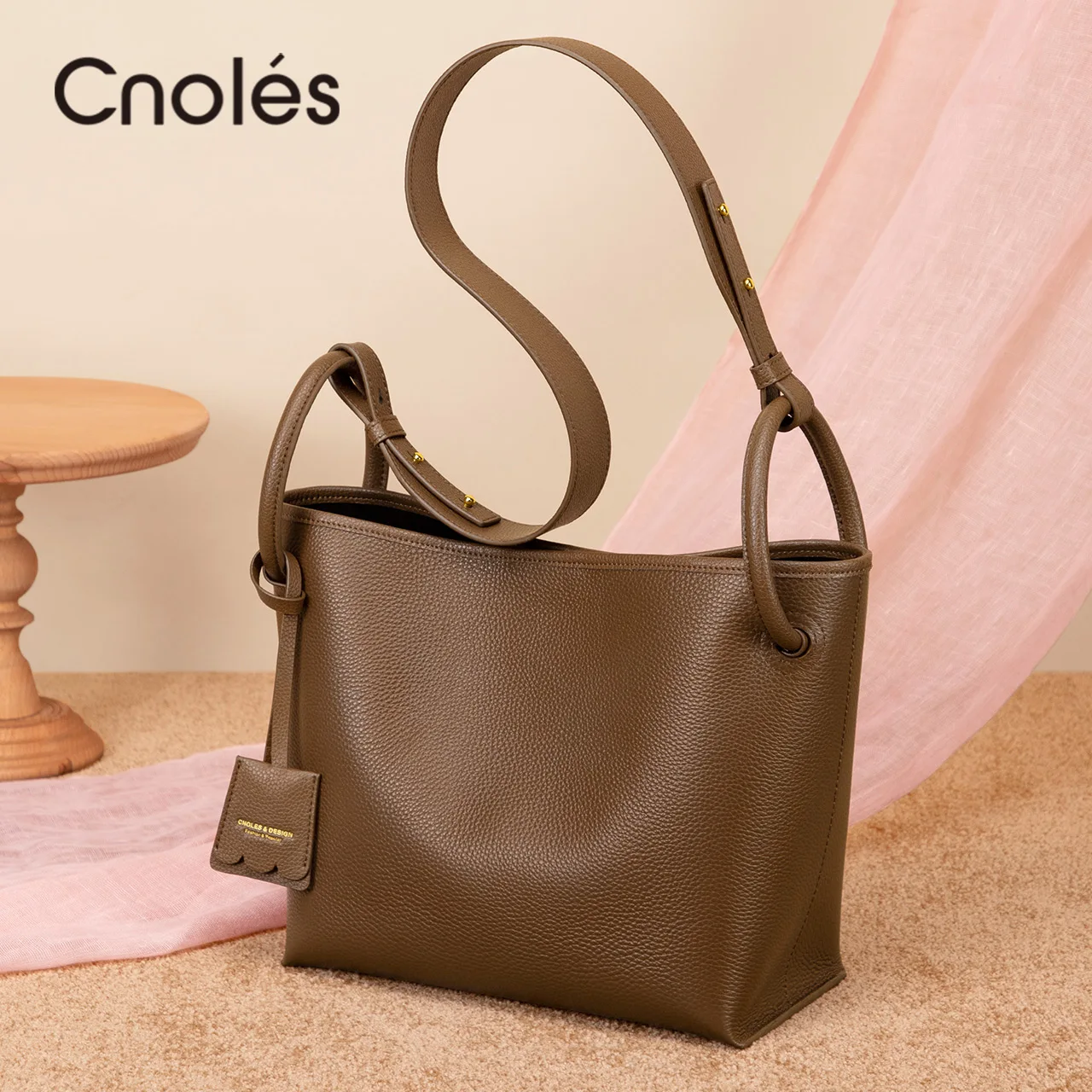 

Cnoles New Brown Handbags Tote Bags for Women 2022 Trend Bucket Bag Genuine Leather Shoulder Bag Crossbody Messenger