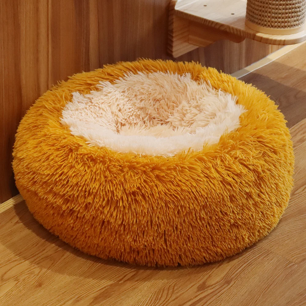 

For Autumn Super Soft Pet Bed Round Kennel Dog Round Cat Winter Warm Sleeping Bag Long Plush Puppy Cushion Mat Portable Dog Bed