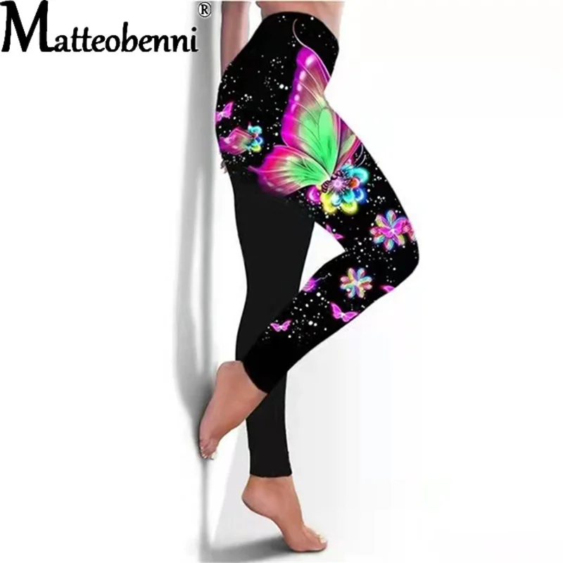 

Spring Autumn 2021 New Elastic Leggings Butterfly Printing Pant Casual Bodycon Women Running Trousers Street Pencil Pant Femme