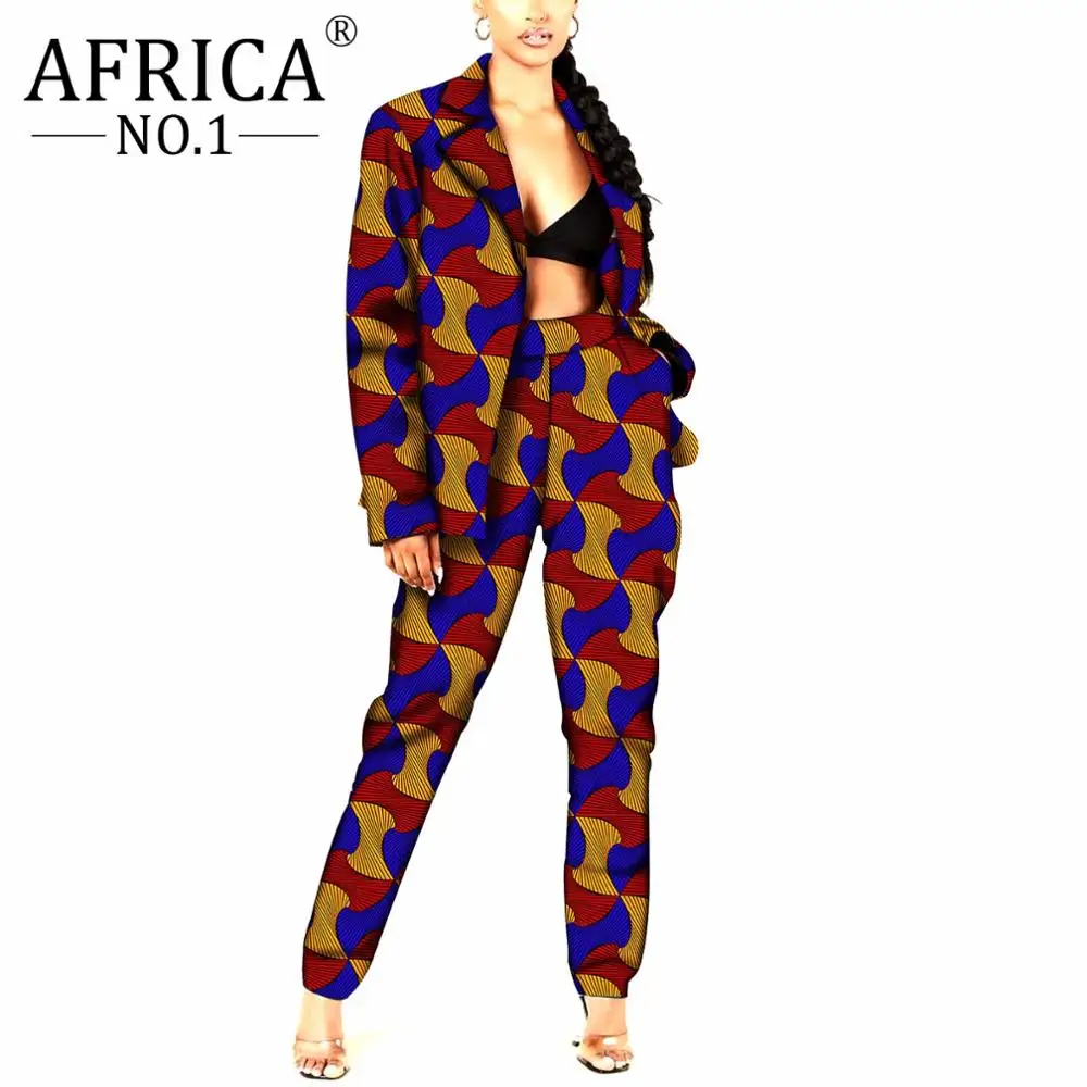 African Print Suit for Women Coats and Pants 2 pieces Outfits Jacket formal Ladies Femme Robe clothes Unlied Cotton Wax V2026009